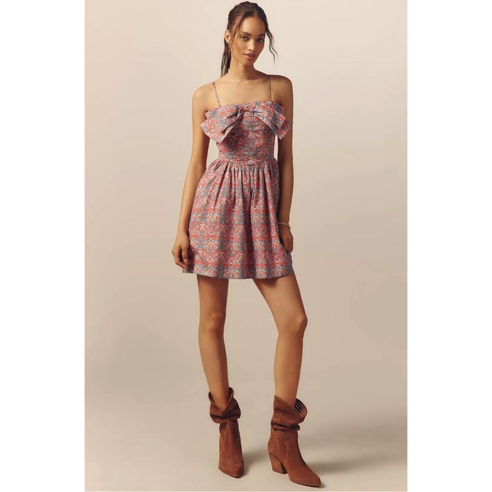 Anthropologie LOVE THE LABEL Dolcia Bow Mini A-Line Dress Liberty Print L $375